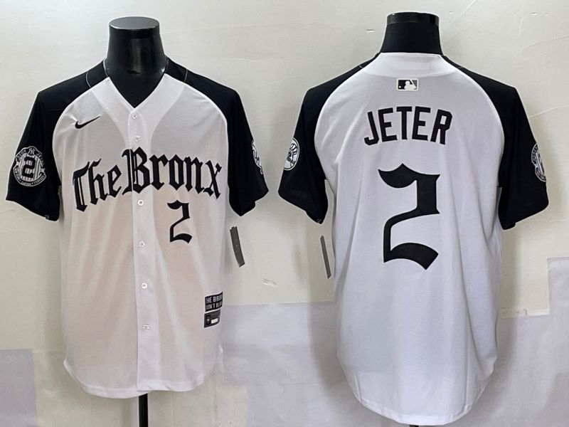 Men 2025 New York Yankees #2 Jeter White black Five generations Joint Name Nike MLB Jersey style 56